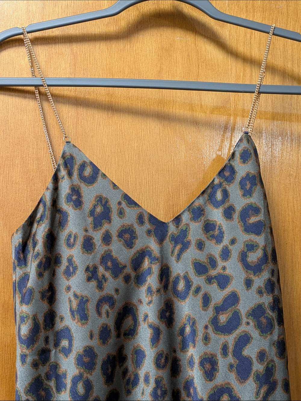 ba&sh Leopard-Print Slip Dress in Olive and Navy